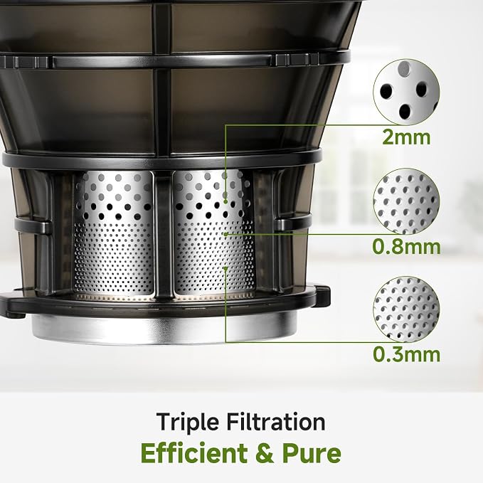 AMZCHEF Cold Press Juicer Machine, 5.8" Wide Chute for Whole Fruits & Vegetables, Self-Feeding Slow Masticating Juicer, 3-in-1 for Juice, Nut Milk & Sorbet, Triple Filtration, Easy Clean