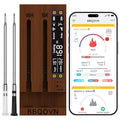 BBQOVN (Luxury Walnut Wood) WiFi Sub-1G Wireless Meat Thermometer Unlimited Range 7 NIST Certified Sensors with Ambient Temp 2 Temp Monitoring Ways Digital Smart Base and App for Smoker, Grill, Oven