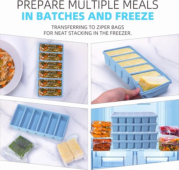 1/2 Cup Silicone Freezer Tray With Lid,Silicone Freezer Molds 6-Pack For meal prep & freezing of various sauces and other dishes, makes 36 perfect 1/2 cup portions cubes Multicolor (Multicolor 6 Pack)