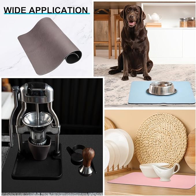 uxcell Dish Drying Mat for Kitchen Counter, 24" x 20" Absorbent Coffee Mat Rubber Backed Hide Dirt for Kitchen Countertop Coffee Mat Heat Resistant Non-Slip, Brown