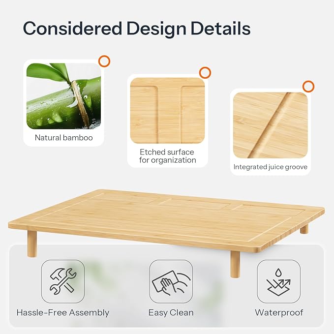 HOOBRO Bamboo Stove Top Cover, Noodle Board Stove Cover with Removable Legs, Stove Top Cover Board for 30”x22” Electric Stove, Gas Burners, Stove Cover Cutting Board for Sink, Oven, Natural YL76TL01