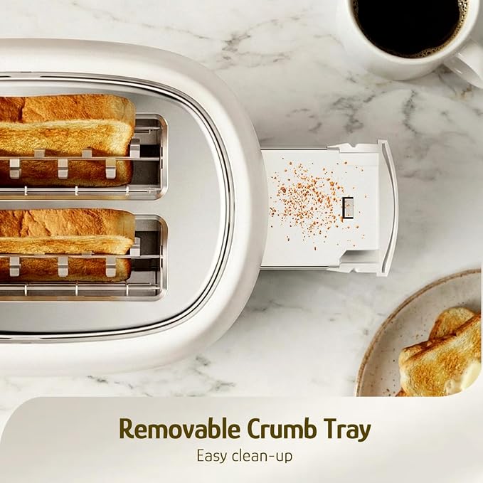 Hazel Quinn 2-Slice Retro Toaster, 6 Browning Levels, 3 Functions-Defrost/Reheat/Cancel, Removable Crumb Tray for Easy to Clean, 1.5 Inches Extra Wide Slots - Pearl White