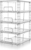 Small Stackable Clear Acrylic Storage Drawers(4 Pack) with Handles,Plastic Organizer Bins for Fridge Bathroom Kitchen Cabinet Pantry Coffee bar Undersink Office Closet Storage Bins