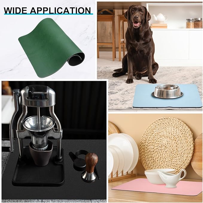 uxcell Dish Drying Mat for Kitchen Counter, 20" x 16" Absorbent Coffee Mat Rubber Backed Hide Dirt for Kitchen Countertop Coffee Mat Heat Resistant Non-Slip, Green