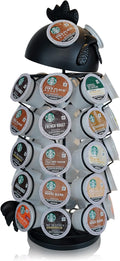Made Easy Kit Carousel Coffee Pod Holder, Compatible with Keurig K-Pods K-Cups, Countertop Rack Storage Organizer, Metal Home and Kitchen Decor, Capsule Café Station Bar (Large, Black Rooster)
