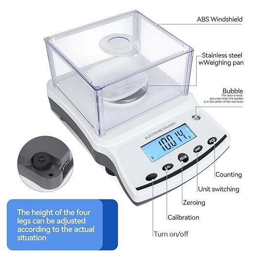 Lab Analytical Balance Scale 500g x 0.001g High Precision Laboratory Analytical Scale with Windshield, RS232 Interface – Lab Jewelry Scientific Use （Stainless Steel Weighing Pan）