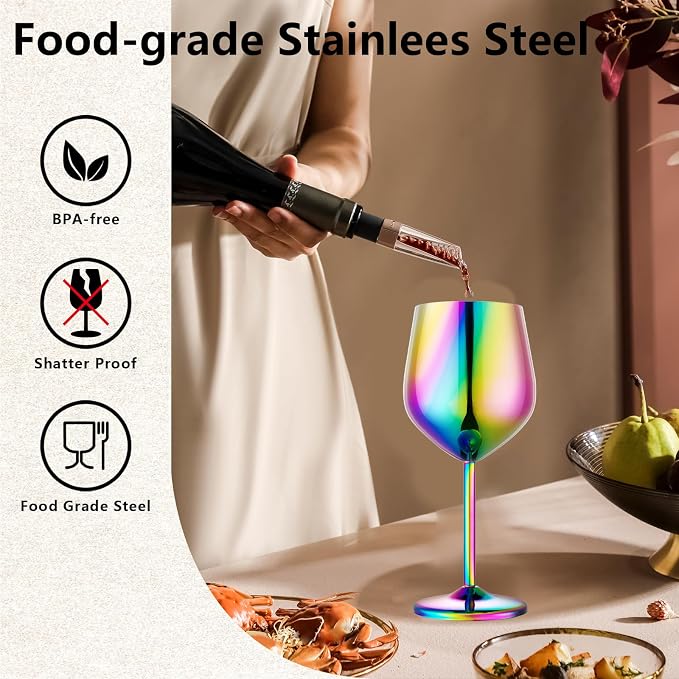 UNISWEET Stainless Steel Wine Glasses Set of 4 Unbreakable Wine Glass 18 oz Unique Metal Wine Goblets for Outdoor, Travel, Camping, Pool, Ideal Gift for Wine Lovers (Colorful)