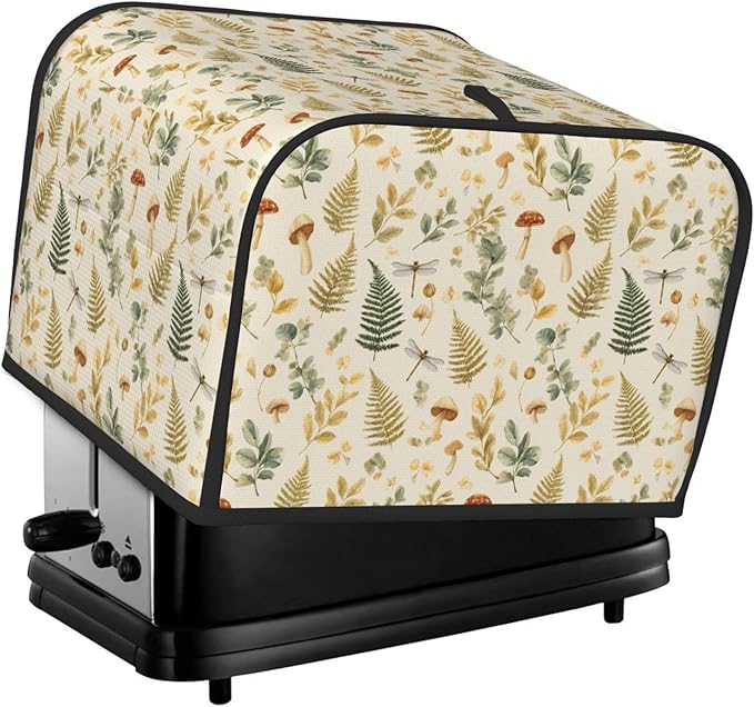 4 Slice Toaster Cover for Kitchen Mushroom Botanical Leaf Vintage aterproof and Dustproof Toaster Dust Cover with Side Pockets Decorative Universal Cover for Wide Slot Toasters and Small Appliances