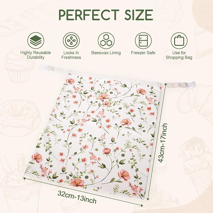 Beeswax Bread Bags for Sourdough, 2 Pack Reusable Bread Bag for Storage XL 17x13 Inch, Large Canvas Lined Bags for Homemade Sourdough - Keep Fresh, Freezer Safe