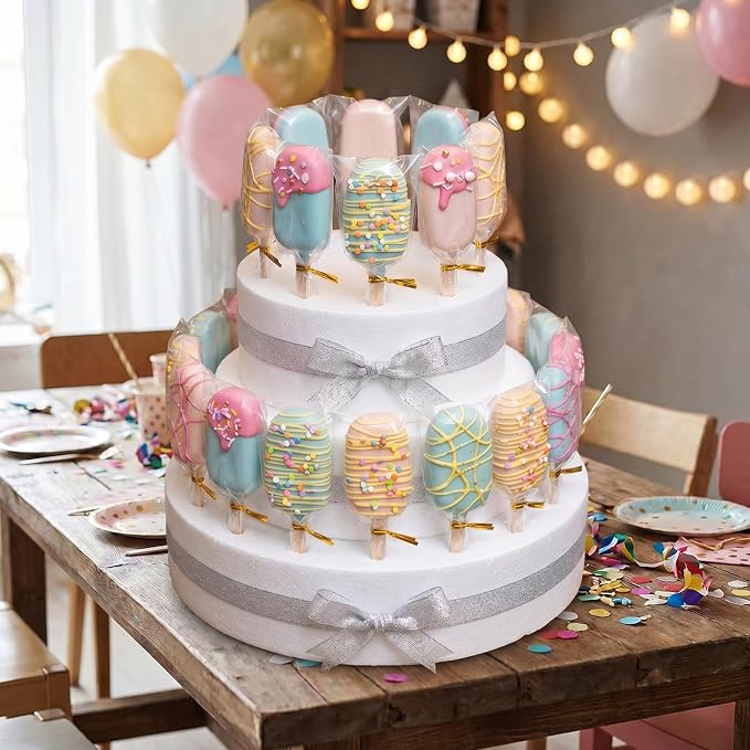 3 Inch Cakesicle Cutter and Cake Pop Mold Set with 8.7in Tray, 100 Wooden Sticks & 100 Bags, Silicone Cakesicle Mold for Homemade Cake Pops, Baking, Birthdays and Party Desserts (Purple)