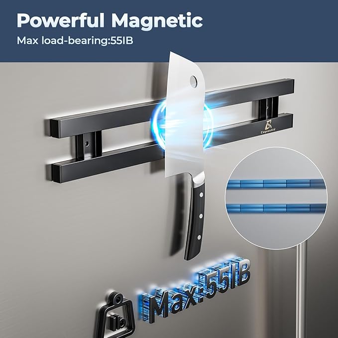 16.5 Inch Heavy-Duty Magnetic Knife Holder for Refrigerator, No Adhesive Tape or Screws Needed Knife Magnetic Strip for Strong Fridge Mount or Wall as Gifts for Women or Men