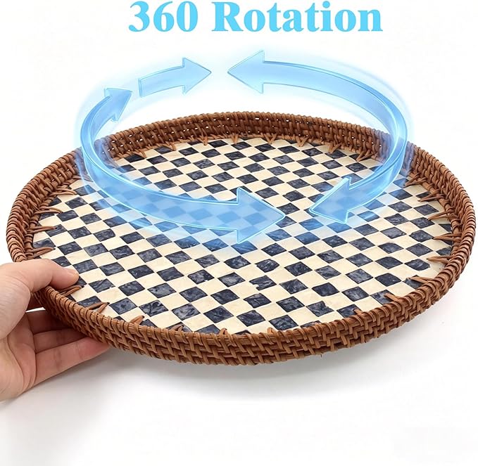 Mother of Pearl Lazy Susan, 13.8" Table Centerpiece Round Shell Decorative Lazy Susan Turntable Rotating Tray Organizer for Cabinet Counter Gift Kitchen Office Cafe Home Decor (Checkerboard)