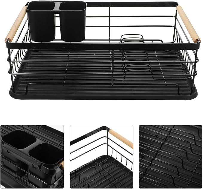 Large Metal Dish Drying Rack with Removable Drip Tray, Over The Sink Kitchen Counter Dish Strainer and Storage Organizer for Plates and Bowls