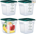 4 Pack 4 Qt Square Polycarbonate Food Storage Containers with Lids | Clear BPA-free PC with lids, side handles, measurement scale and stackable design; for food prep, storage and freezer use.