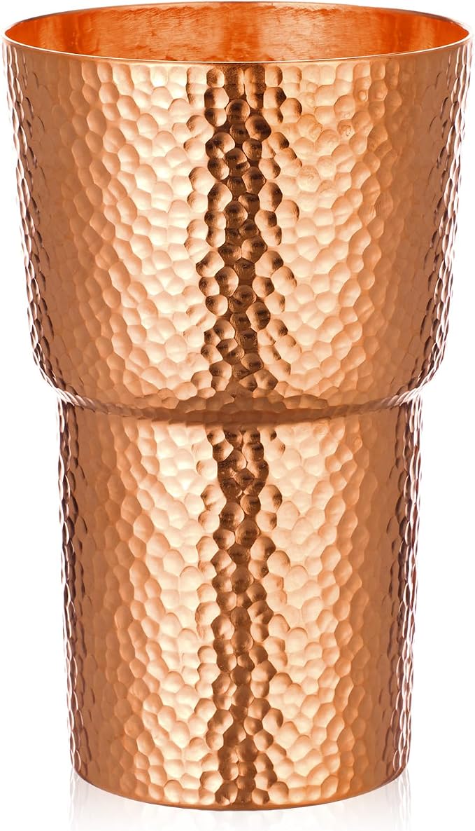 Willinglong 1 Pcs 100% Pure Copper Tumblers 24 oz Handcrafted Hammered Copper Cups, Ayurvedic Drinking Vessel for Family Health Water, Cocktails, Iced Tea Glasses (Novel)