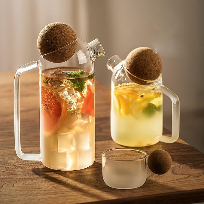 Water Pitcher Simple and Solid Color Frosted Glass Pitcher with Cork Ball Stopper Personality Cold Water Jug Teapot for Home, Office, Restaurant Iced Tea Pitcher (Size : L)