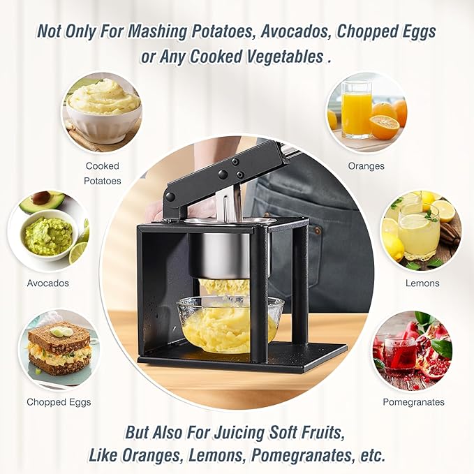 Moongiantgo Potato Ricer Masher with 2 Interchangeable Discs Hand Food Press for Mashed Potatoes, Avocados Puree or Fruit Juicer Squeezer for Citrus Pomegranate Lemon Orange Lime