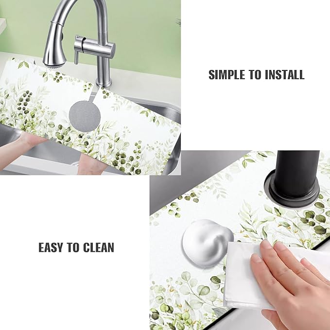 Sink Faucet Absorbing Mat, 2 Pack Drying Mat Around Faucet Sink Splash Guard Behind Faucet Sinkmat For Kitchen Bathroom Island Rv 24 * 5.5 Inch (60 * 14 cm)