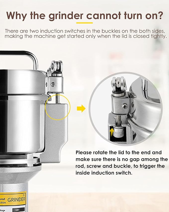 CGOLDENWALL 300g Electric Grain Mill Grinder Safety Upgraded Spice Grinder Pulverizer Stainless Steel Machine for Dry Spices Herbs Grains Coffee Seeds Rice Corn Pepper 110V