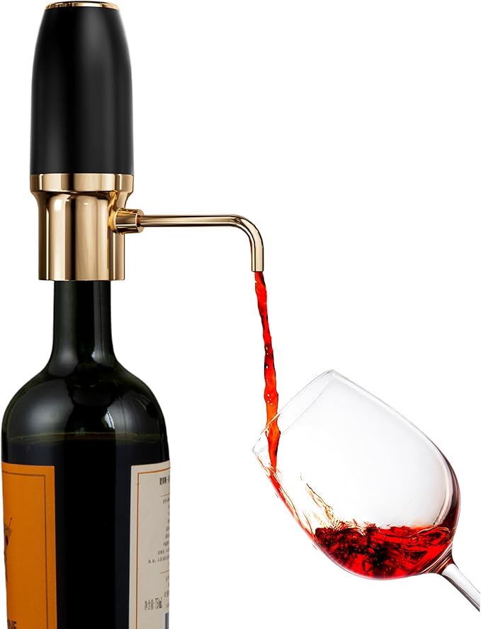 Sip & Shimmer Electric Wine Aerator, Modern Aerator, Electric Wine Dispenser, Black & Gold Wine Pourer, Automatic Wine Pump, Re-chargeable, Wine Gift, Valentines Day Gift for Him