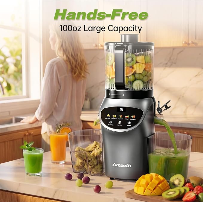 Juicer Machines with 6.5" Large Chute,4-in-1 Cold Press Juicer for Whole Vegetables Fruits,AC Motor,120oz Large Capacity, Makes Juice,Nut Milk & Sorbet,Premium Gray,Easy to Clean.(Advanced Space Gray)
