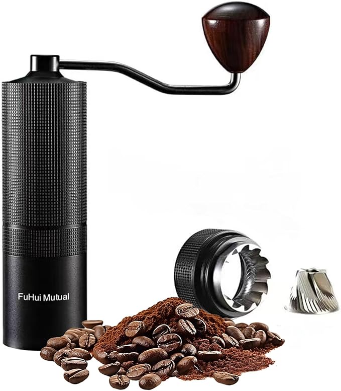 Manual Coffee Bean Grinder with Adjustable Coarseness, CNC Stainless Steel Conical Burr 6 Core, Portable Hand Coffee Bean Mill For Home Use and Camping Travel Black