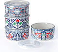Ceramic Bowls Set with Lids: Set of 4 Microwave Safe Bowls for Soup Meal Prep Cereal Salad Fruit - Food Storage Containers with Lids for Work Lunch Pinic Camping - Pattern A2