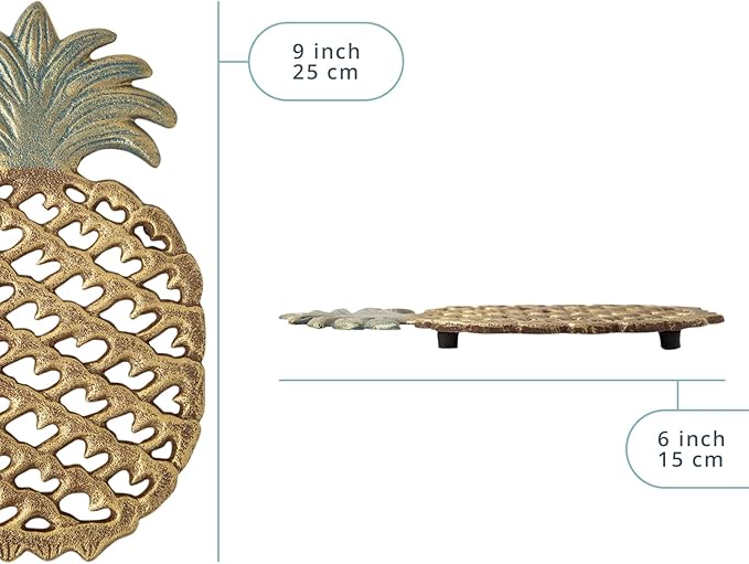 Comfify Cast Iron Pineapple Trivet - Decorative Cast Iron Trivet For Kitchen Or Dining Table - Vintage, Rustic Design - Protect your Countertop from Hot Dishes - With Rubber Pegs/Feet - Recycled Metal