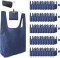 BeeGreen Navy Blue Reusable Grocery Bags Wholesale Reusable Kitchen Bags Bulk Foldable-Machine Washable with Zipper Storage Pouch 50 Packs