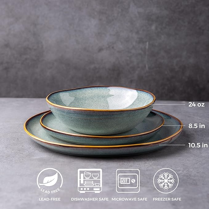 AmorArc Ceramic Dinnerware Sets,Handmade Reactive Glaze Stoneware Plates and Bowls Sets,Highly Scratch Resistant | Dishwasher & Microwave Safe Dishes Set,Service for 4 (12pc)