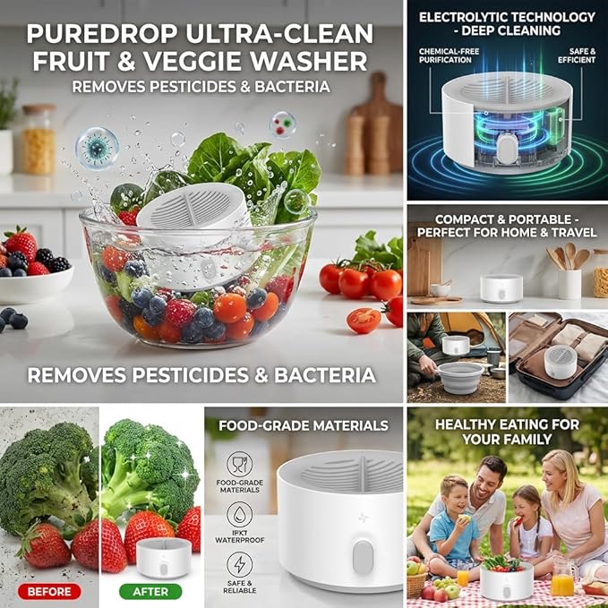 Best Ultrasonic Vegetable Cleaner, Veggie Cleaning Machine, Deep Cleaning Surface Residues, Ipx7 Waterproof Cordless Device for Berries Meat (1pcs)