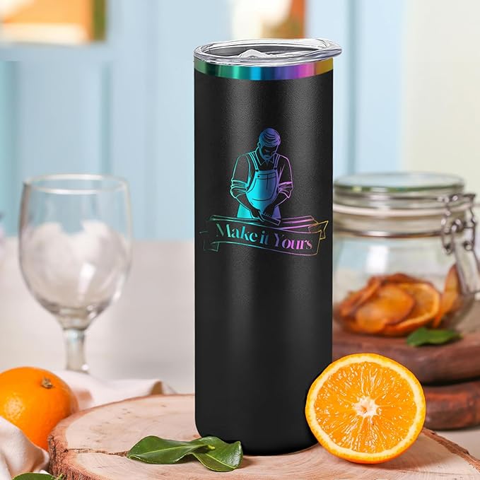 YOUKE OLA 16 Pack Rainbow Plated Stainless Steel Tumbler Straight Double Wall Powder Coated for Laser Engrave, 20oz Black To Iridescent