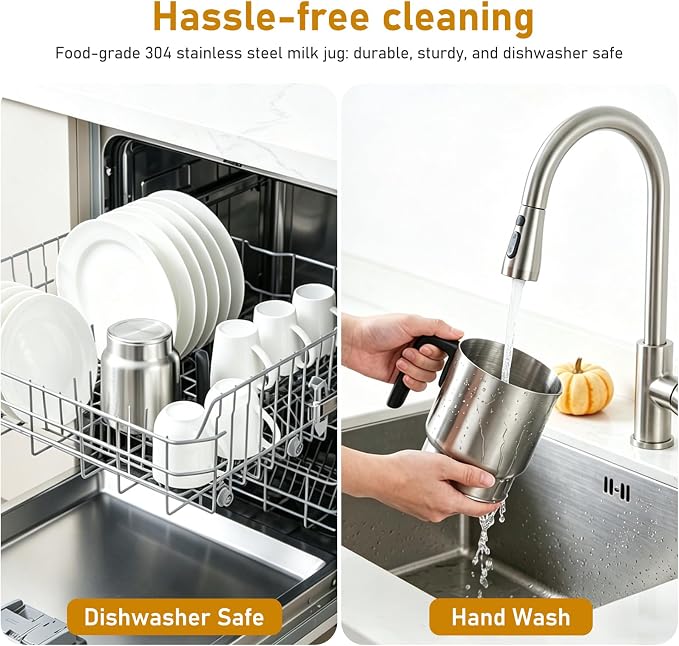 Detachable Milk Frother and Steamer, Dishwasher Safe Stainless Steel Milk Jug, 4-in-1 Electric Automatic Hot/Cold Foam Maker & Hot Chocolate Machine, 11.8oz/350ml, for Latte, Cappuccino