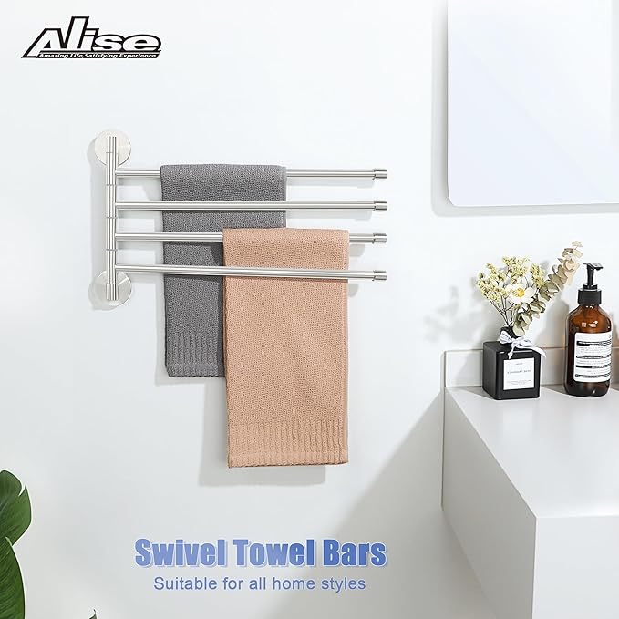 Alise Swing Out Towel Rack,Folding Hand Towel Bar 4 Bars Arm Towel Holder Towel Hanger for Bathroom Wall Mount,Space Saving Towel Rail,GK9003-LS SUS304 Stainless Steel Brushed Nickel