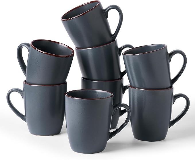 famiware Venus Coffee Mugs for 8, 13 oz Mug Set, Dringking Cup with Handle for Coffee, Tea, Cocoa, Milk, Charcoal