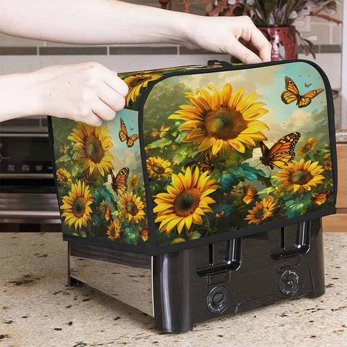 Sunflower Yellow Beautiful 4 Slice Toaster Cover Dust And Fingerprint Bread Maker Cover Bakeware Protector Washable Appliance Covers Kitchen Accessories For Home Kitchen Women Gift