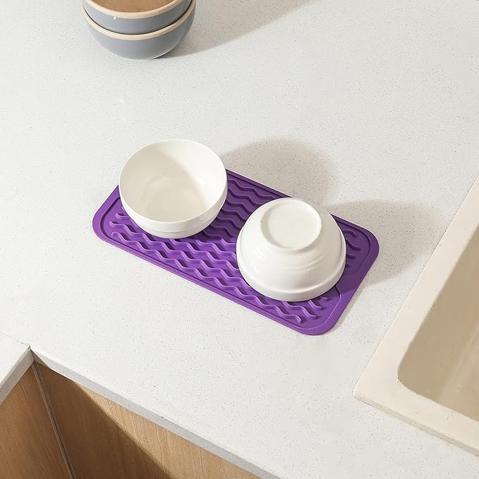 MicoYang Silicone Dish Drying Mat for Multiple Usage,Easy clean,Eco-friendly,Heat-resistant Silicone Mat for Kitchen Counter or Sink,Refrigerator or Drawer Liner Purple S 12 inches x 6 inches