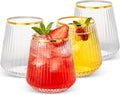 Goodluck 36 Pack 12oz Stemless Plastic Wine Glasses – Clear Ribbed Cups with Gold Rim, Fancy Reusable Disposable Drinkware for Weddings, Parties, Bars, Indoor and Outdoor Events