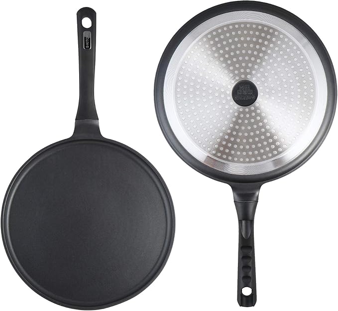 S·KITCHN Crepe Pan Nonstick Dosa Pan for Roti Indian, Non-Stick Pancake Griddle Compatible with Induction Cooktop, Comal for Tortillas - 11IN