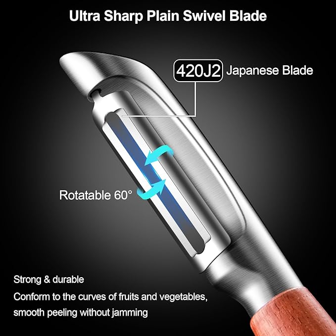 Premium Kitchen Tool Kit, Stainless Steel Garlic Press + Ultra Sharp I Shaped Wooden Peeler, Heavy Duty Ergonomic Handle, 5-year Warranty