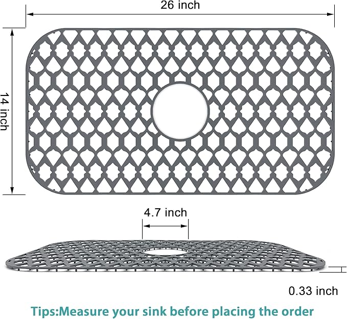 SAMSIER Silicone Sink Protectors Mats (13x11 & 14x12 & 16x12 & 18x16 & 19x14 & 21x16 & 22x13 & 25x16 & 26x14 & 28x14 & 30x16) for Bottom of Kitchen Sink (26”x14”, Center Drain)