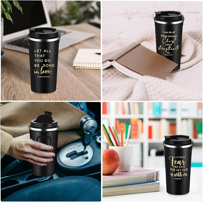 Meanplan 10 Set Fathers Day Christian Gift Bible Verse Tumbler 17oz Coffee Cup Religious Gifts Bulk Christian Tumblers for Men Church Member Sunday School Teacher Gifts Cna Week (Black, Bible Theme)
