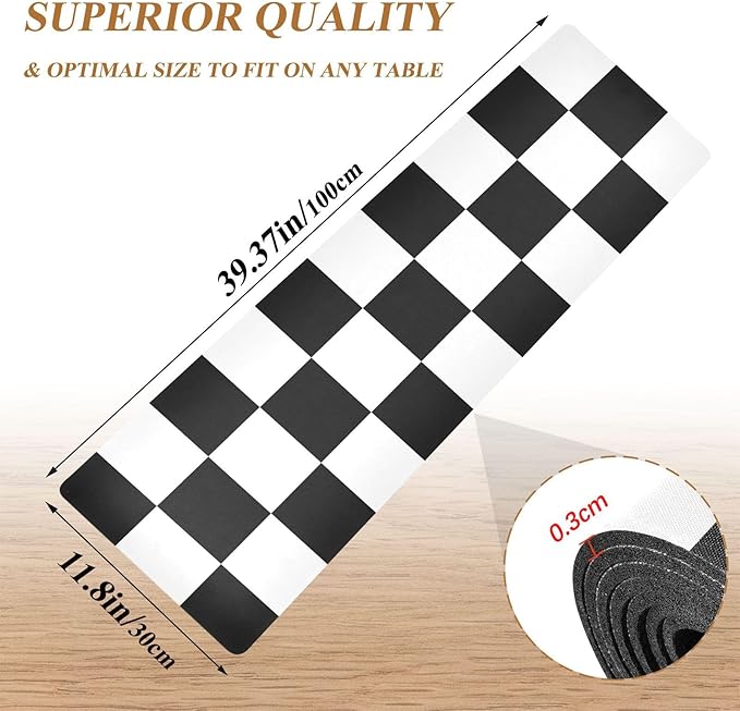 Heat Resistant Table Runner Trivet for Hot Pots and Pans 39 x 12 Inch Long Hot Pad Decorative Table Protector for Kitchen Countertop Checkered Black and White