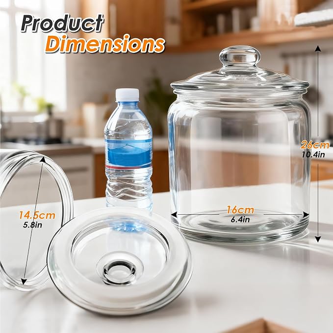 Masthome 2 Glass Storage Jars Set,1 Gallon Cookie Jar for Food Storage,Large Jar Food Storage Containers,Airtight Glass Jars with Lids for Kitchen Counter Pantry Well Organization