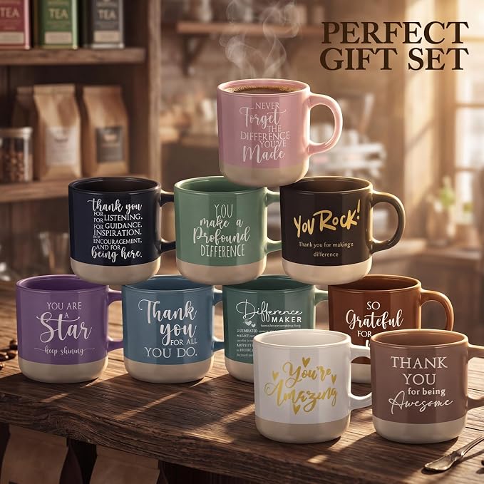 Didaey 20 Pcs Thank You Mugs Bulk Appreciation Gifts for Employee Coworkers Staff Teachers Motivational Ceramic Coffee Mugs Thank You Farewell Going Away Gifts for Coworkers(Bright)