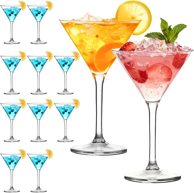 ZOMUIA Plastic Martini Glasses, 10 oz Martini Glasses Set of 12, Reusable Plastic Cocktail Glasses, Unbreakable Cocktail Glasses for Bar, Margarita, Whiskey, Tequila, Party, Poolside, Outdoors