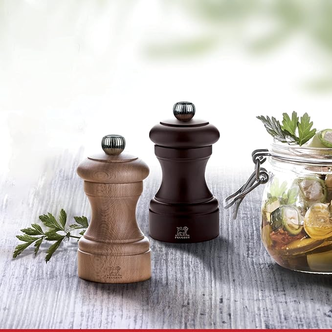 Peugeot Bistro 4 Inch Chocolate Pepper Mill and 4 Inch Natural Salt Mill Set,Chocolate and Natural,2/22594