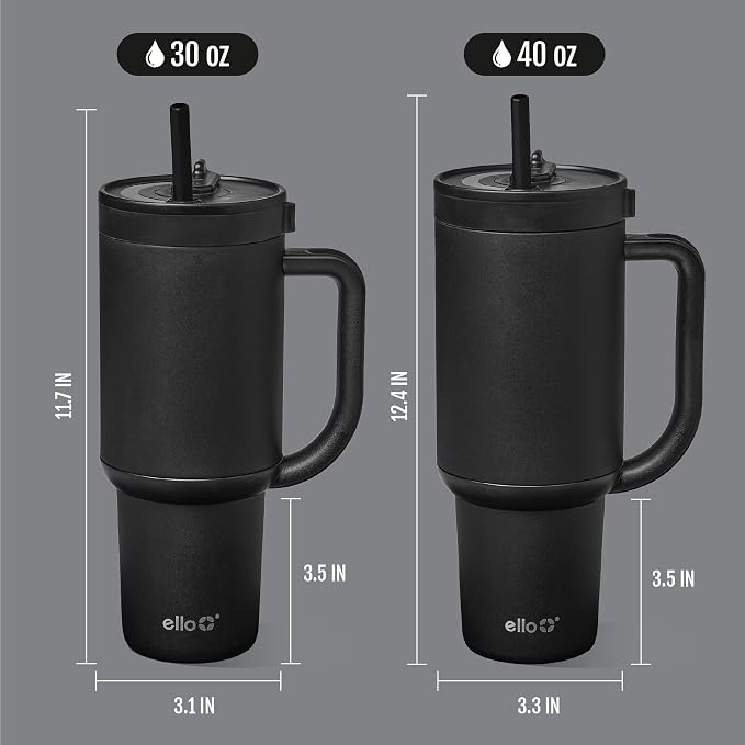 Ello Oasis 40oz Tumbler with Handle & Retracting Straw | Reusable Insulated Stainless Steel Cup 100% Leakproof | Gifts for Teens Women Men | Keeps Cold for 24 Hours | Cup Holder Friendly | Black