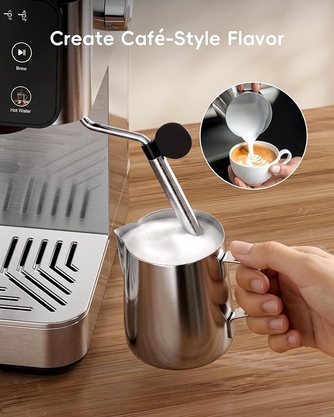 ecozy 2-in-1 Espresso Machine with Milk Frother, Guided Touchscreen | Coffee Maker Combo for Brewing Barista-quality Coffee, Lattes, Cappuccinos, and Americanos at Home