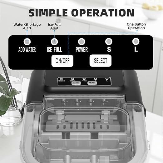 Antarctic Star Countertop Ice Maker, Portable Ice Machine with Carry Handle, 26.5Lbs/24H, 2 Sizes Bullet Ice, 8Cubes in 6 Mins Office/Kitchen/Bar Upgrade Black